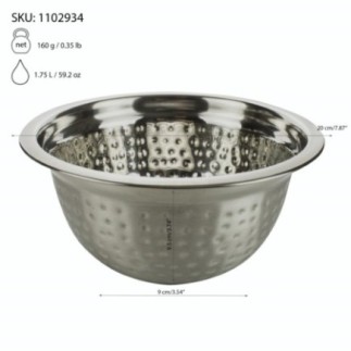 bol din inox rotund cu model punctat și informații despre dimensiune și capacitate