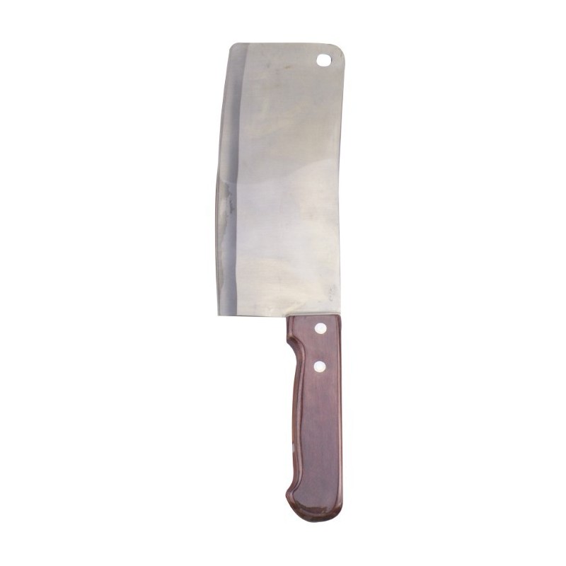 Satâr cu lamă rezistentă din inox și mâner din lemn, ideal pentru tranșat carne și tocat oase, bardă măcelărie