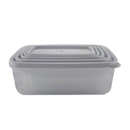 Set de caserole dreptunghiulare din plastic cu închidere etanșă ușor de stocat una în alta, compatibil microunde, frigider 5 buc