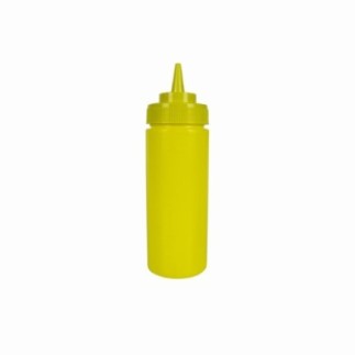 flacon din plastic galben pentru sosuri care se strânge în mână