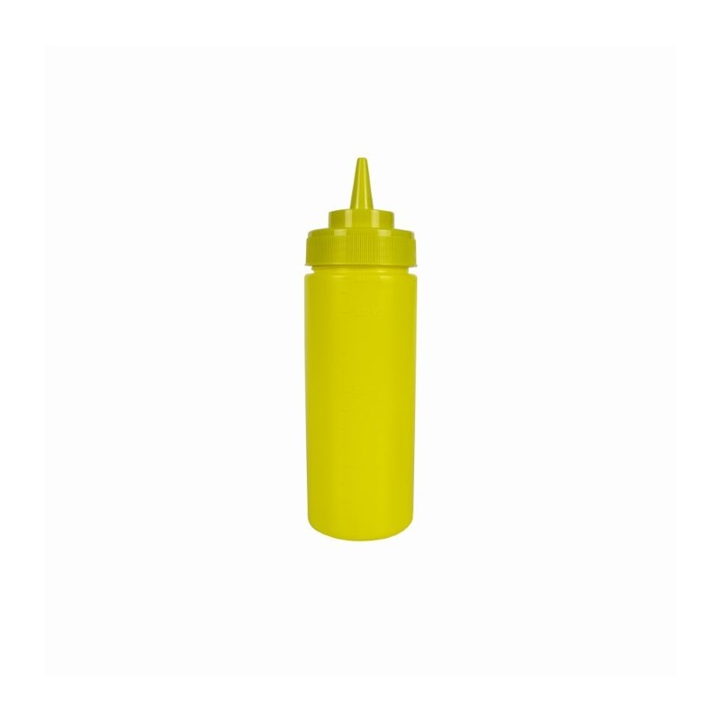 Flacon pentru dozat sosuri din plastic galben cu capac filetat și duză subțire pentru o turnare controlată prin stoarcere 350 ml