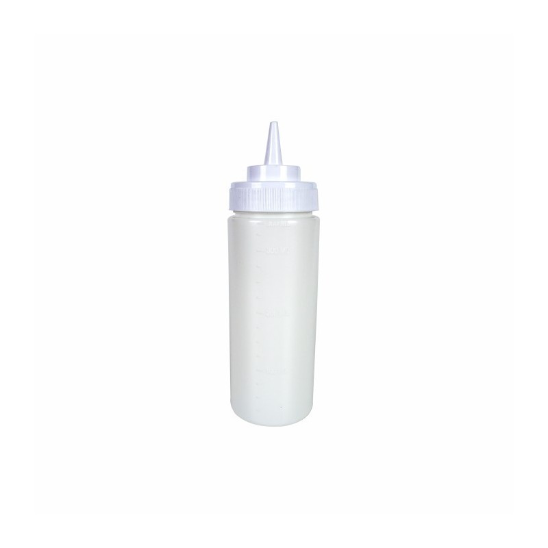 Flacon pentru dozat sosuri din plastic alb cu capac filetat și duză subțire pentru o turnare controlată prin stoarcere 350 ml Flacon pentru dozat sosuri din plastic alb cu capac filetat și duză subțire pentru o turnare controlată prin stoarcere 350 ml