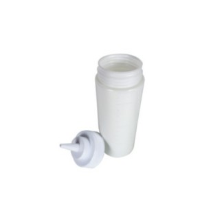 Flacon pentru dozat sosuri din plastic alb cu capac filetat și duză subțire pentru o turnare controlată prin stoarcere 350 ml