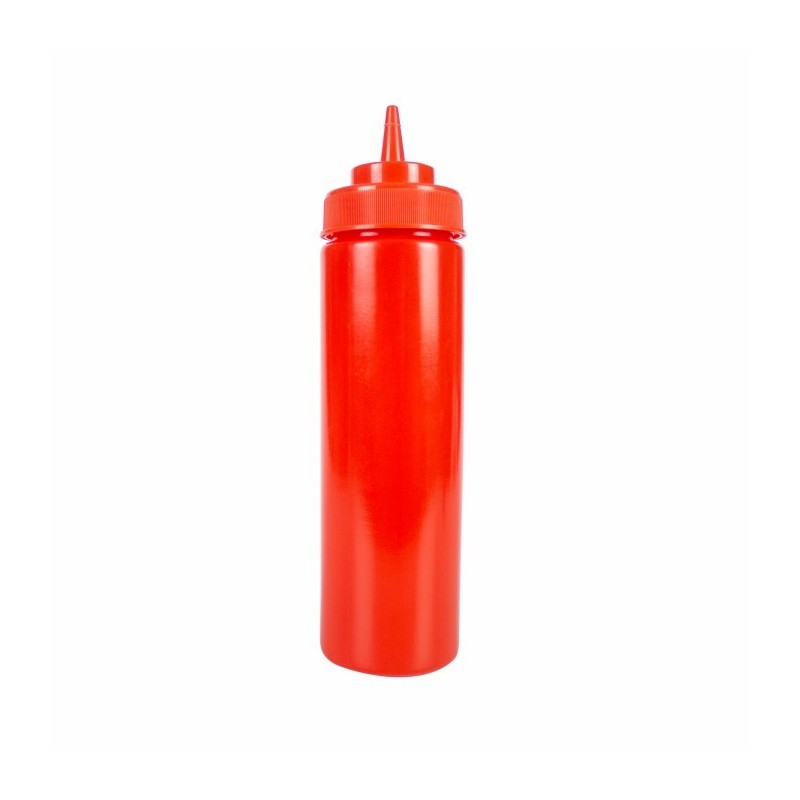 Flacon pentru dozat sosuri din plastic roșu cu capac filetat și duză subțire pentru o turnare controlată prin stoarcere 700 ml