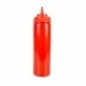flacon roșu din plastic care se strânge în mână cu capac filetat și vârf ascuțit pentru ketchup