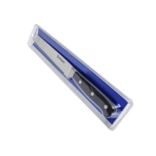 cuțit de pâine cu lamă lungă și zimțată din inox și mâner negru din ebonită