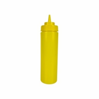 flacon de plastic galben de strâns în mână cu vârf subțire pentru distribuirea sosurilor