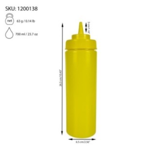 flacon pentru muștar din plastic flexibil de strâns în mână cu informații despre dimensiuni capacitate și greutate