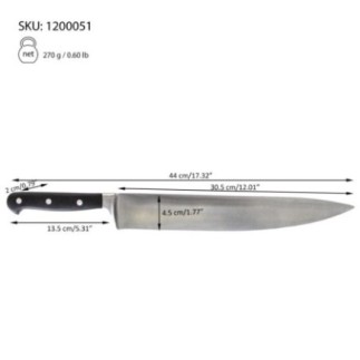 cuțit profesional cu lamă din inox lungă și lată și mâner ergonomic din ebonită