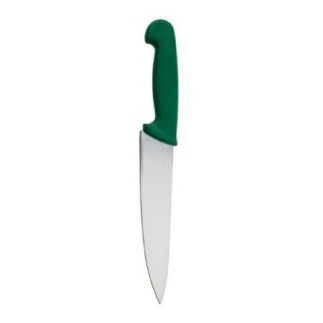 Cuțit cu lama din inox și mâner verde pentru tranșat fructe și legume proaspete conform sistemului de siguranța alimentară HACCP