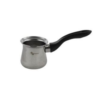 Ibric inox cu mâner ergonomic din ebonită și fantă de scurgere, ideal pentru prepararea ceaiului și cafelei pe aragaz, 250 ml