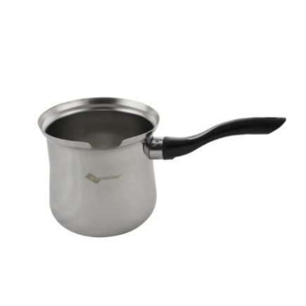 Ibric inox cu mâner ergonomic din ebonită și fantă de scurgere, ideal pentru prepararea ceaiului și cafelei pe aragaz, 1L