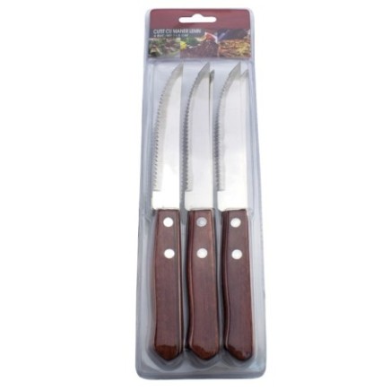 set de șase cuțite cu lamă zimțată din inox în ambalaj din plastic