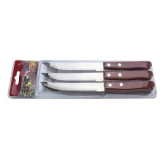 Set cuțite de masă pentru friptură, lamă zimțată din inox și mâner din lemn, rezistente și confortabile, 6 buc