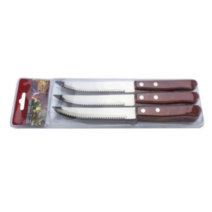 Set cuțite de masă pentru friptură, lamă zimțată din inox și mâner din lemn, rezistente și confortabile, 6 buc