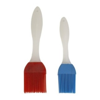 set de două pensule de bucătărie cu capete din silicon albastru și roșu și mâner din plastic