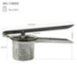 presă de cartofi din inox cu informații despre dimensiuni marcate prin săgeți