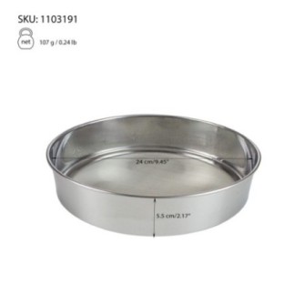 Sită rotundă din inox pentru cernut făină, cu plasă rezistentă și fină, ideală pentru preparate de brutărie și patiserie, 24 cm
