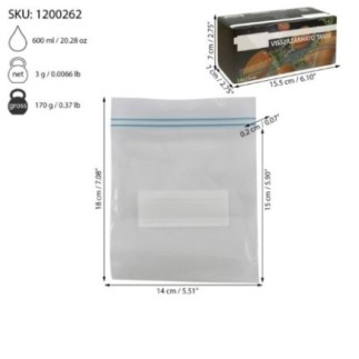 pungă cu închidere ermetică tip zip lock pentru depozitare alimente cu specificații despre dimensiuni ambalaj și capacitate