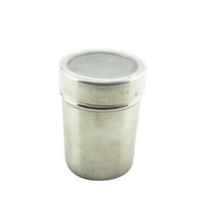 cutie metalică cu capac înșurubabil cu sită pentru cernut și protecție din plastic transparent