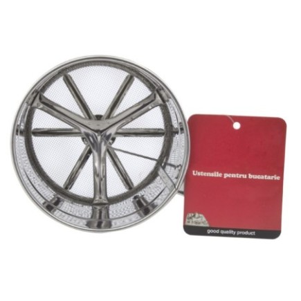 Cană din inox cu sită fină și mâner cu mecanism cu arc pentru cernut făină fără cocoloașe, accesoriu esențial pentru patiserie