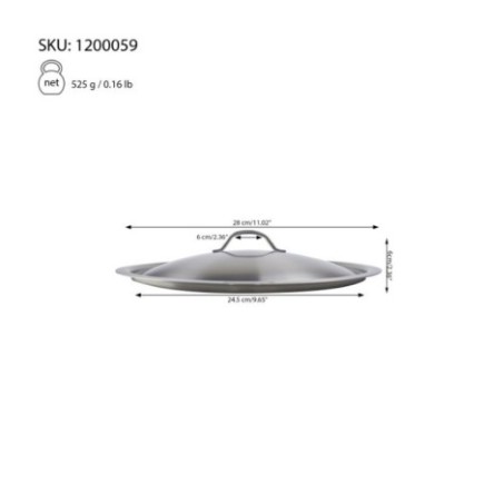 Capac profesional din inox pentru oale și cratițe, rezistent și durabil, ideal pentru utilizare intensivă în restaurante, 24 cm