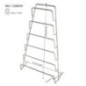 Suport inox vertical pentru șase capace de oale, montaj pe perete, o soluție practică pentru economisirea spațiului în bucătărie suport vertical pentru 6 capace de tigăi cu prindere de perete și cu informații despre dimensiuni