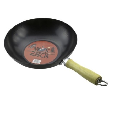 tigaie adâncă wok de 28 cm din teflon cu mâner din lemn cu agățătoare
