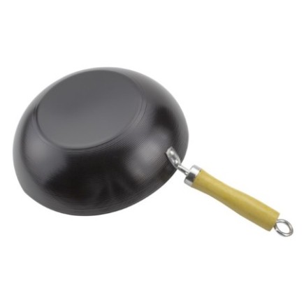Tigaie adâncă, wok asiatic, mâner din lemn cu agățătoare, potrivită pentru preparate asiatice, sotare, prăjire, 28 cm