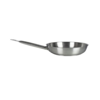 tigăie profesională din inox cu pereți drepți și mâner rotunjit cu orificiu pentru agățat