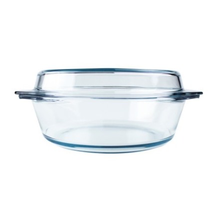 Vas rotund din sticlă termorezistentă, cu capac, ideal pentru coacere și gătire uniformă în orice tip de cuptor, capacitate 3.5L
