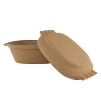Vas oval din lut cu capac, ideal pentru gătit la cuptor, păstrează aromele naturale și oferă preparatelor un gust autentic, 6L