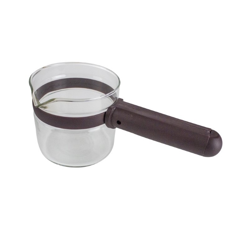 Cană din sticlă termorezistentă pentru cafetieră, tip ibric, cu mâner confortabil și fantă pentru turnare ușoară, 350 ml
