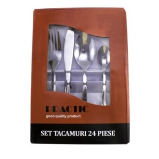set complet de 24 de tacâmuri pentru masă din inox ambalaj cutie colorată carton