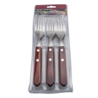 set 6 furculițe de masă cu mâner din lemn în ambalaj de carton cu blister transparent
