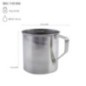 cană de 300 ml din inox cu toartă și specificații despre dimensiuni și capacitate trasate prin săgeți