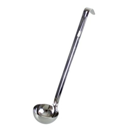 polonic din inox cu o capacitate de 60 ml cu mâner îngust și lung îndoit la capăt
