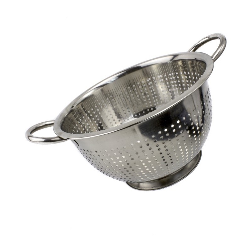 Strecurătoare adâncă din inox, cu două mânere și perforații fine, perfectă pentru spălat fructe, legume și scurs paste, 24 cm Strecurătoare adâncă din inox, cu două mânere și perforații fine, perfectă pentru spălat fructe, legume și scurs paste, 24 cm