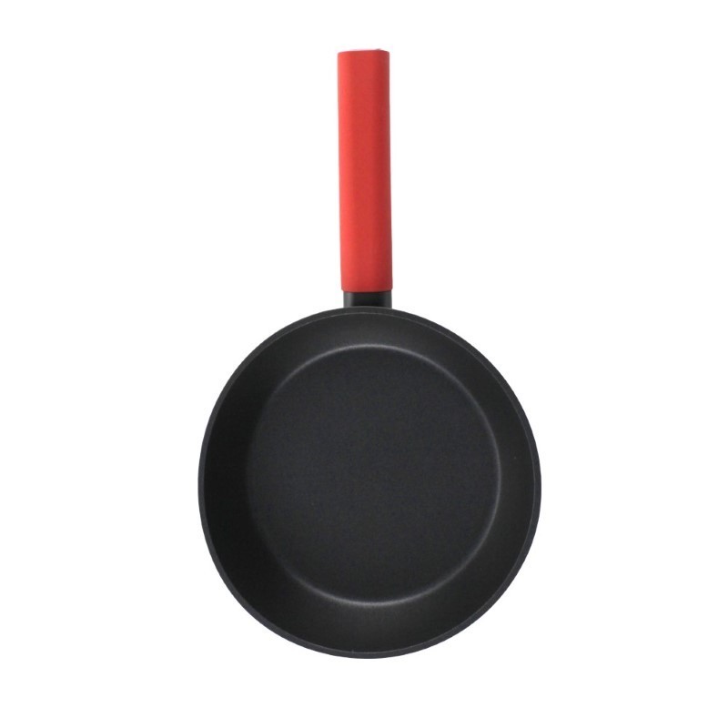 Tigaie aluminiu, rotundă, neagră, cu acoperire antiaderentă, mâner învelit în silicon, pentru toate tipurile de aragaz, 20 cm