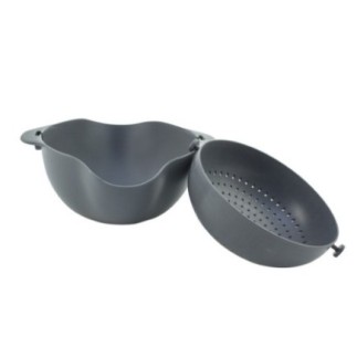 Bol cu strecurătoare detașabilă, din plastic, cu sistem de balansare, pentru supe, paste, orez, fructe și legume, gri