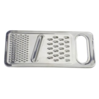 Răzătoare plată din inox, de mâna, compactă și durabilă, cu trei zone de tăiere pentru răzuit fin grosier și feliat uniform
