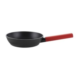 tigaie pentru gătit rotundă neagră cu mâner silicon roșu