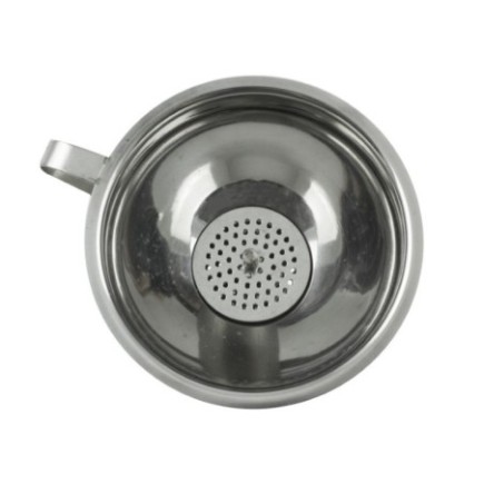 Pâlnie de bucătărie din inox cu sită și mâner confortabil, pentru transferul și filtrarea ingredientelor lichide