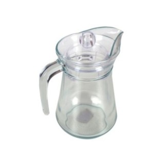 carafă din sticlă transparentă cu cioc de scurgere capac și mâner