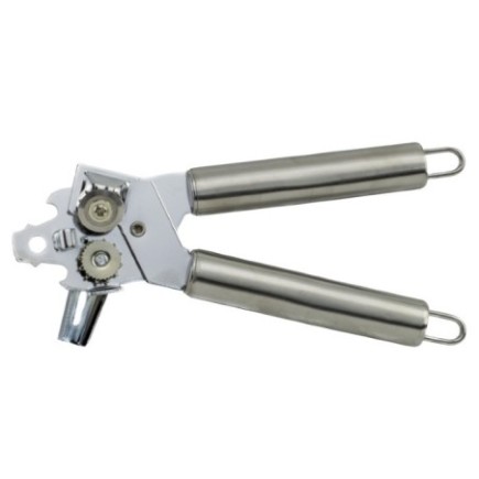 Dispozitiv manual pentru deschis conserve din inox, cu mecanism robust pentru o utilizare fără efort, perfect pentru uz casnic