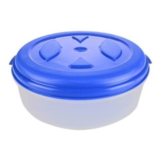 caserolă din plastic rotundă joasă cu capac albastru pentru depozitare alimente
