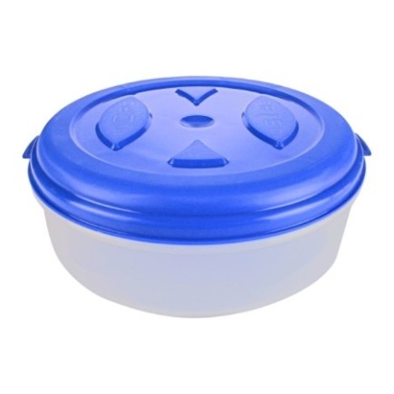 caserolă din plastic rotundă joasă cu capac albastru pentru depozitare alimente