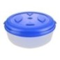 caserolă din plastic rotundă joasă cu capac albastru pentru depozitare alimente
