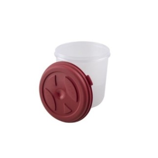 cutie cilindrică din plastic pentru depozitat alimente cu capac ermetic roșu