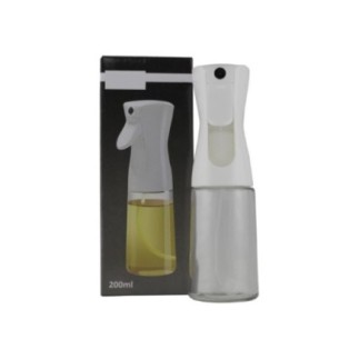 pulverizator de ulei din sticlă cu pompă albă lângă ambalajul de cutie de carton colorat